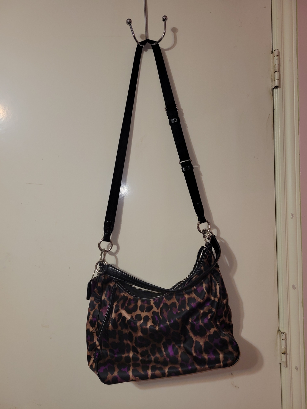 Y2K COACH Purple Poppy Leopard Ocelot Print Bag Crossbody Purse
